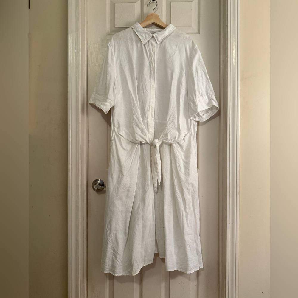Ralph Lauren midi white linen tie front dress.